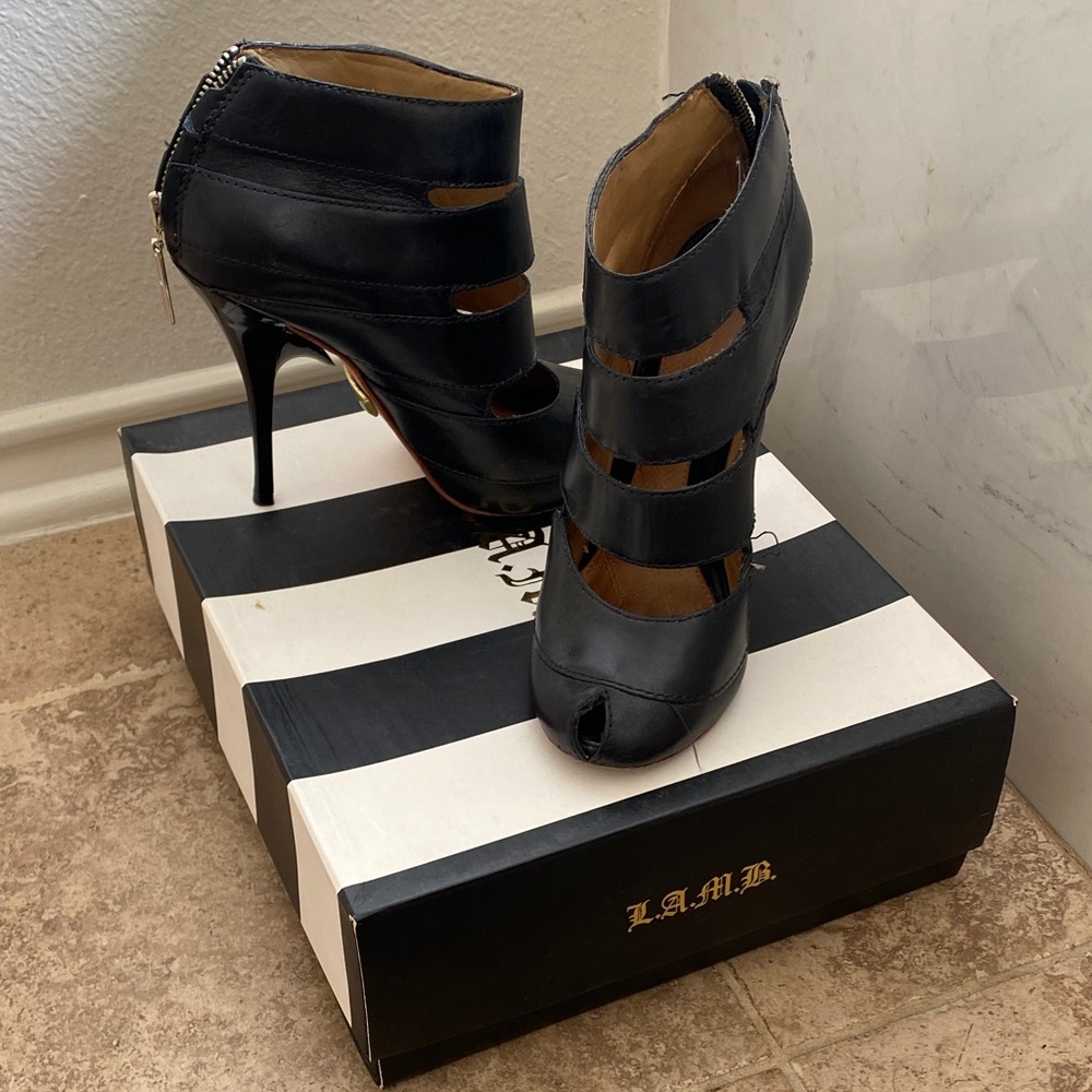 L.A.M.B. Black Cutout Heels